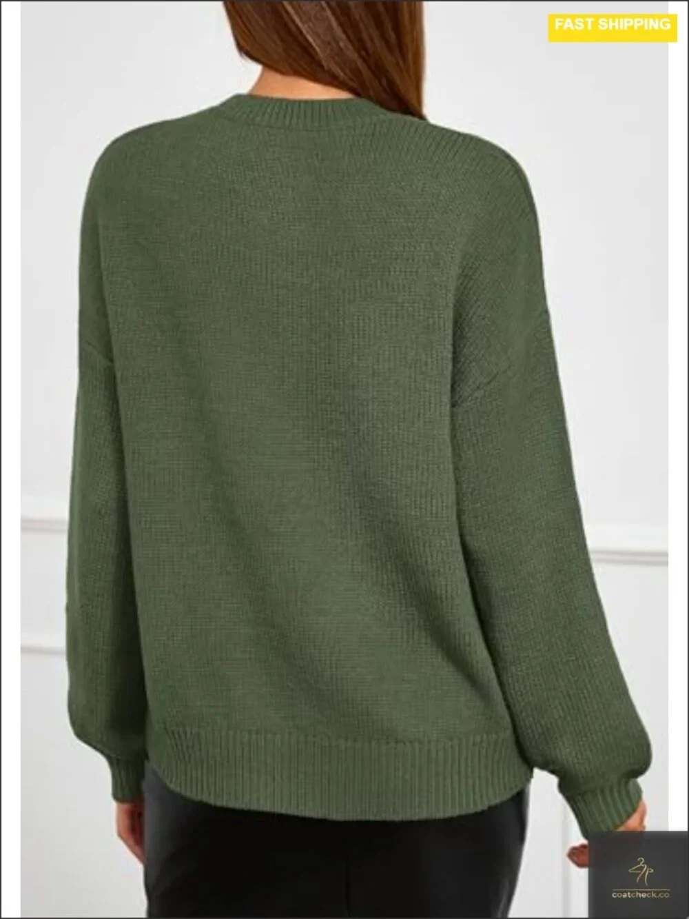 Oversized Floral Knit Pullover Sweater Long Lantern Sleeve Crewneck